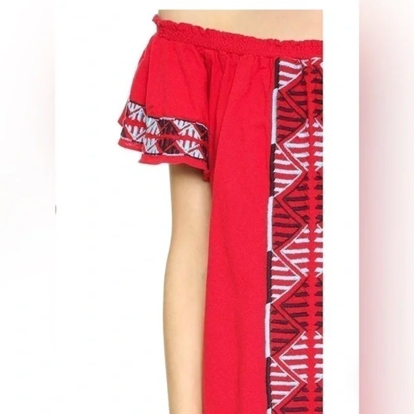 EUC Piper by Townsen Red Embroidered Off Shoulder Boho Dress Size Medium - Picture 3 of 8